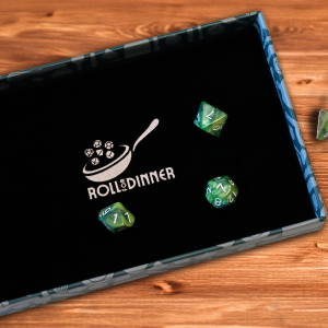 Roll for Dinner dice tray with 3 dice